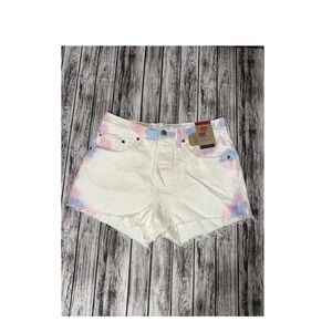 Levi's 501 Shorts Womens 30 White‎ Purple Tie Dye NWT High Rise Cut Offs